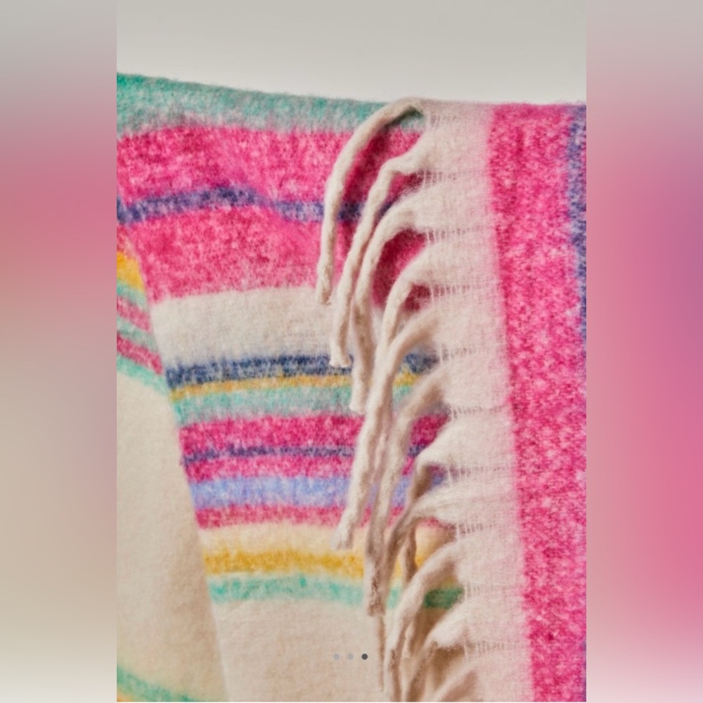 NWT Free People Fringe Throw Blanket 60x51 in Skye Stripe Ivory New $78 retail - Picture 3 of 8